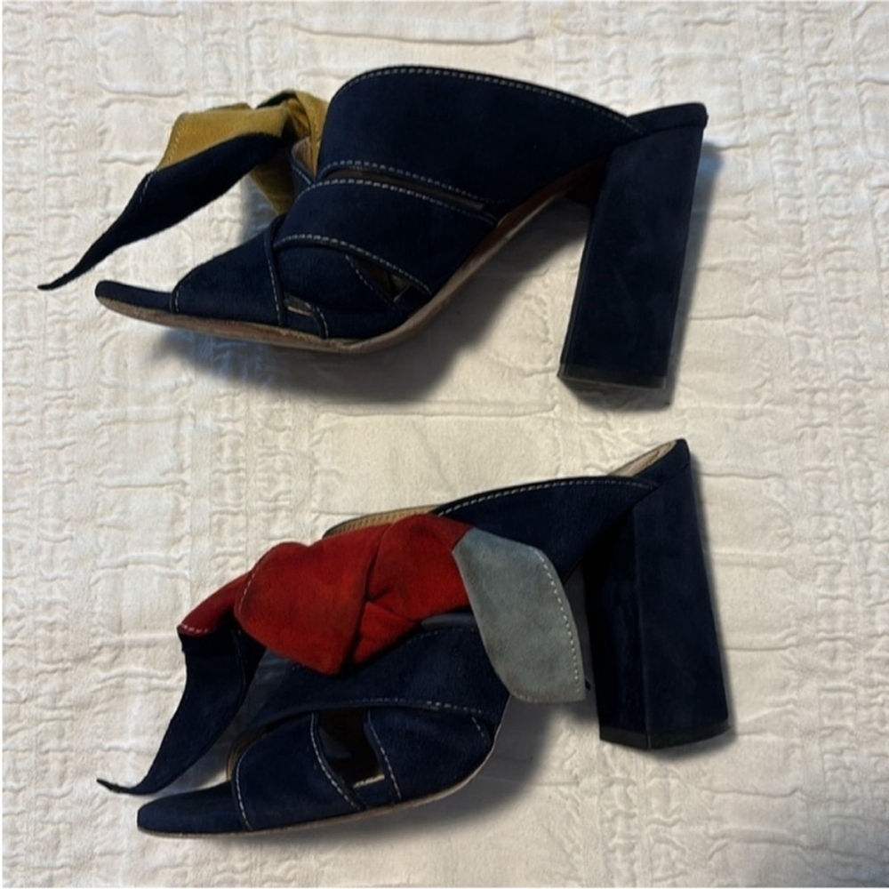 Chloé Nellie Suede Sandals Slip On Block Heel Knot Detail Navy Blue Women's US 5 - Picture 2 of 13